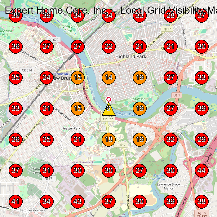 Expert Home Care, Inc. GeoGrid visibility map for Home Health Care Service in North Brunswick Township